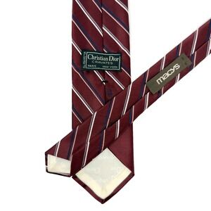 Vintage Christian Dior Cravates Burgundy Blue White Stripe Tie 59x3